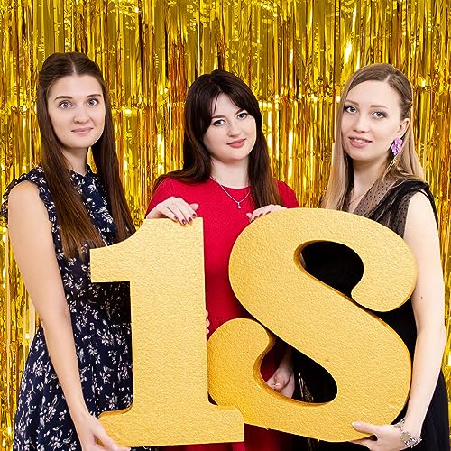 4 Pack 3.2x8.2ft Gold Tinsel Curtain Party Backdrop - Choonshow Foil Fringe Curtain Gold Party Decor Streamers for Birthday Baby Shower Bachelorette Euphoria Theme Party Decorations