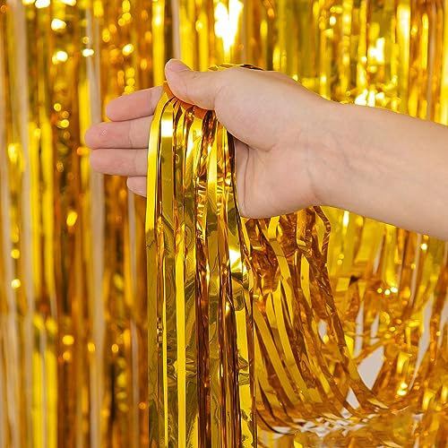 4 Pack 3.2x8.2ft Gold Tinsel Curtain Party Backdrop - Choonshow Foil Fringe Curtain Gold Party Decor Streamers for Birthday Baby Shower Bachelorette Euphoria Theme Party Decorations