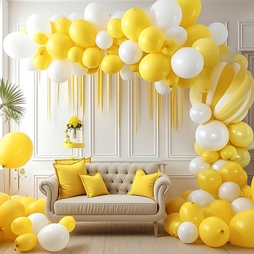 RUBFAC 87pcs Yellow Balloons Different Sizes 18 12 10 5 Inches for Garland Arch, Premium Yellow Latex Balloons for Birthday Wedding Baby Shower Bridal Shower Party Decorations