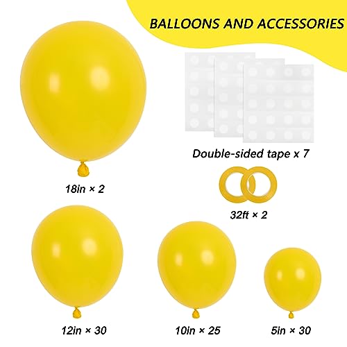 RUBFAC 87pcs Yellow Balloons Different Sizes 18 12 10 5 Inches for Garland Arch, Premium Yellow Latex Balloons for Birthday Wedding Baby Shower Bridal Shower Party Decorations
