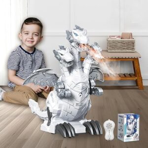remote control dinosaur toys for kids, rc three headed dinosaur robot with dynamic led light, realistic toys for 3 4 5 6 7 8 9 10 11 12+ year old boys/girls, gifts for halloween christmas birthday