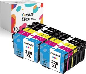 hehua remanufactured 220xl ink cartridges replacement for epson 220 ink cartridges t220xl 220 xl combo pack for workforce wf-2760 wf-2750 wf-2630 wf-2650 wf-2660 xp-420 xp-424 xp-320 printer, 10 packs
