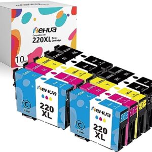 Hehua Remanufactured 220XL Ink Cartridges Replacement for Epson 220 Ink Cartridges T220XL 220 XL Combo Pack for WorkForce WF-2760 WF-2750 WF-2630 WF-2650 WF-2660 XP-420 XP-424 XP-320 Printer, 10 Packs