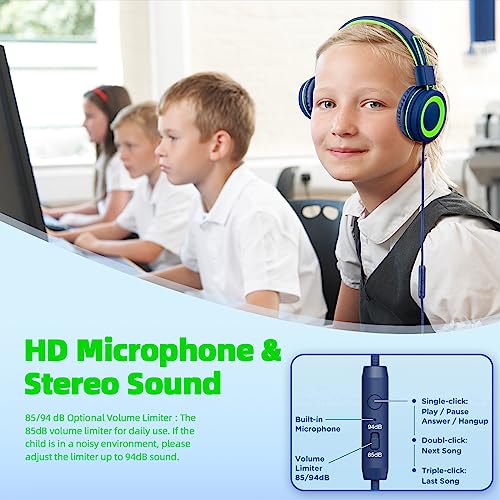 S SMAZINSTAR Headphones with Microphone for Kids, Children Girls Boys Teens Foldable Adjustable On Ear Headphones 3.5mm Jack Compatible iPad Cellphones Computer MP3/4 Kindle Airplane School Tablet