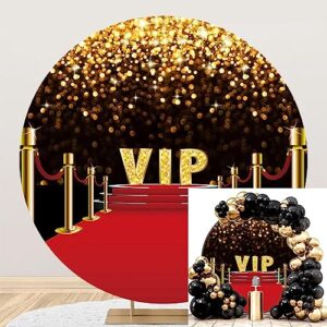 awert polyester diameter 6.5ft round vip red carpet backdrop award ceremony event black gold glowing polka dot photography background birthday party theme party baby shower decoration props