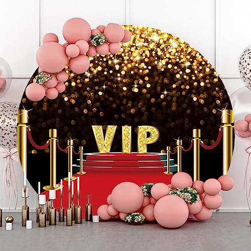 AWERT Polyester Diameter 6.5ft Round VIP Red Carpet Backdrop Award Ceremony Event Black Gold Glowing Polka Dot Photography Background Birthday Party Theme Party Baby Shower Decoration Props