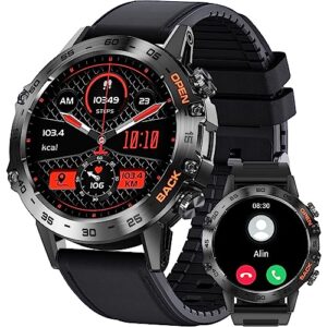military smart watch for men make/answer calls rugged tactical smartwatch compatible with android iphone samsung 1.39" hd screen heart rate sleep monitor watch 108 sports modes fitness tracker