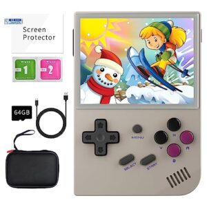 rg35xx handheld game console , dual system linux+garlicos 3.5 inch ips screen built-in 64g tf card 6831 classic games support hdmi tv output with portable bag (gray)
