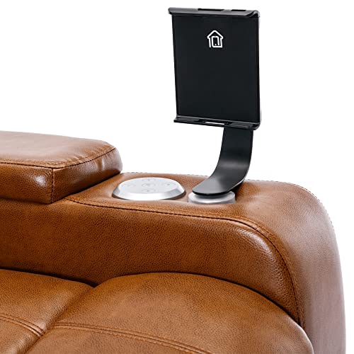 Leather Recliner Chair Power Electric Recliners with Cup Holder and Tray for Adults Theater Seating with USB Charging Port Single Reclining Chair with Hidden Arm Storage for Living Room, Light Brown