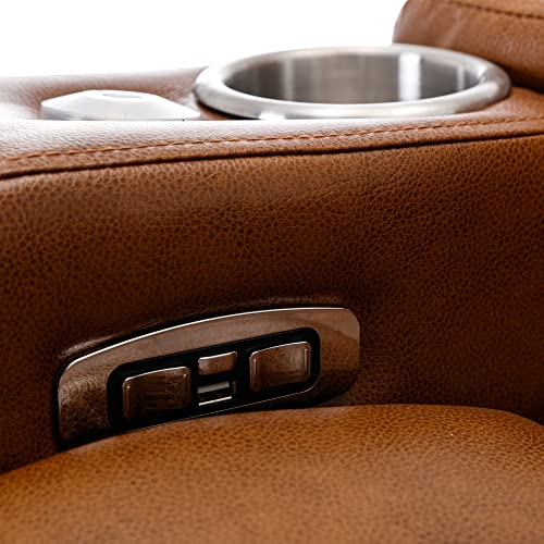 Leather Recliner Chair Power Electric Recliners with Cup Holder and Tray for Adults Theater Seating with USB Charging Port Single Reclining Chair with Hidden Arm Storage for Living Room, Light Brown