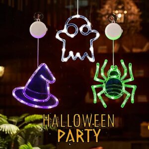 Halloween Decorations,5 Packs with Pumpkin,Ghost,Spider,Witch's Hat,Spider Web Halloween Window Lights with Suction Cup & Hooks,Battery Operated Indoor Window Hanging Lights for Night Window Decor