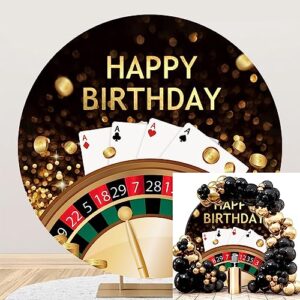 awert polyester diameter 6.5ft happy birthday round backdrop las vegas casino night themed dice poker chips gold coins photography background men boys birthday party theme party decoration supplies