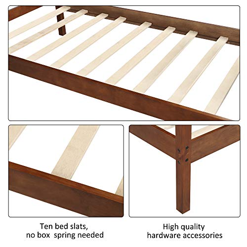 YuiHome Wood Bed Frame Twin Size, Rustic Style Platform Bed w/Headboard & Footboard, Solid Wood Slat Support, No Box Spring Needed, Panel Bed Mattress Foundation for Kids,Walnut