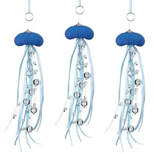 sea urchin jellyfish christmas ornament coastal beaded beach theme holiday decorations ocean inspired elegant hanging jellyfish decorations with clear crystal and ribbons (dark blue,3 pcs)