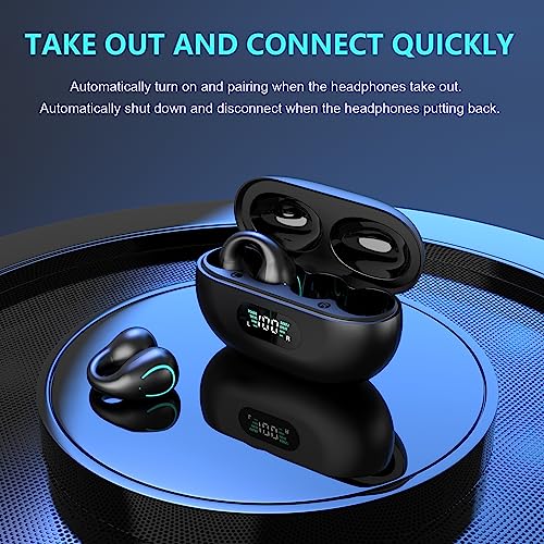 MALIHOO Open Ear Air Conduction Headphones Bluetooth 5.3,Ear Clip Wireless Earbuds with Digital Display Charging, Air Conduction Bluetooth Headset for Cycling,Running Workout,Walking,Driving(Black)