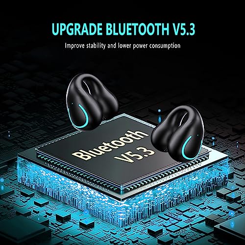 MALIHOO Open Ear Air Conduction Headphones Bluetooth 5.3,Ear Clip Wireless Earbuds with Digital Display Charging, Air Conduction Bluetooth Headset for Cycling,Running Workout,Walking,Driving(Black)