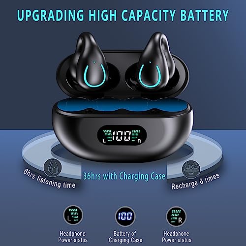 MALIHOO Open Ear Air Conduction Headphones Bluetooth 5.3,Ear Clip Wireless Earbuds with Digital Display Charging, Air Conduction Bluetooth Headset for Cycling,Running Workout,Walking,Driving(Black)