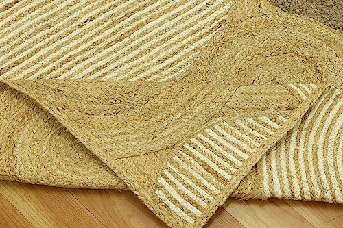 CASAVANI Natural Jute Rectangular Area Rug - 4' x 6', Beige & Black Geometric Braided Jute Rug Ideal for High Traffic Areas in Entryway, Living Room, Bedroom