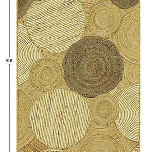 CASAVANI Natural Jute Rectangular Area Rug - 4' x 6', Beige & Black Geometric Braided Jute Rug Ideal for High Traffic Areas in Entryway, Living Room, Bedroom