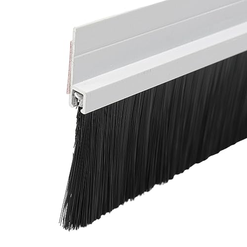 FarBoat Brush Door Seal Strip Aluminum Alloy Mounting Base Nylon Brush Gate Bottom Sealing Strip Garage Exterior Door Sweep Seal (Length 3.3Ft White)