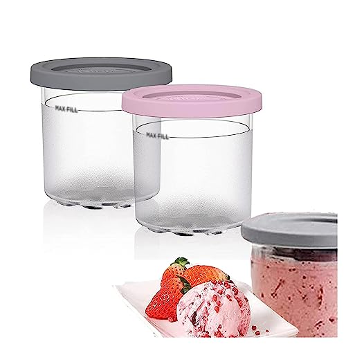 EVANEM 2/4/6PCS Creami Deluxe Pints, for Ninja Creami Ice Cream Maker Pints,16 OZ Pint Ice Cream Containers Dishwasher Safe,Leak Proof for NC301 NC300 NC299AM Series Ice Cream Maker,Pink+Gray-4PCS