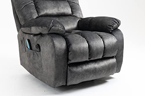 ERYE Electric Power Lift Recliner Chair Sofa for Elderly with Massage and Heat, 3 Positions Adjustable,2 Side Pockets Armchair, Charcoal Gray Microfiber Upholstery