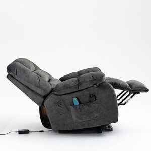 ERYE Electric Power Lift Recliner Chair Sofa for Elderly with Massage and Heat, 3 Positions Adjustable,2 Side Pockets Armchair, Charcoal Gray Microfiber Upholstery