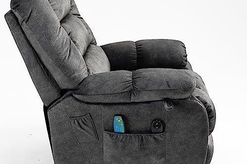 ERYE Electric Power Lift Recliner Chair Sofa for Elderly with Massage and Heat, 3 Positions Adjustable,2 Side Pockets Armchair, Charcoal Gray Microfiber Upholstery