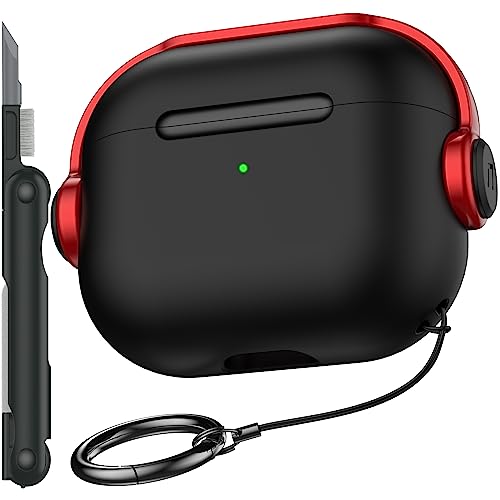 R-fun Airpods 3rd Generation Case with Secure Lock, Music Headset Earphone Protective Case Cover with Cleaning Kit Compatible with Apple Airpods 3 2021 Charging case-Black & Red