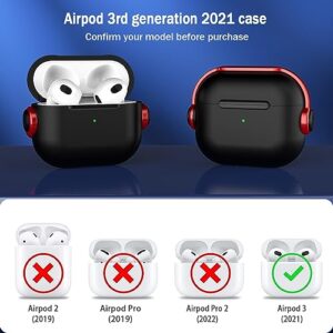 R-fun Airpods 3rd Generation Case with Secure Lock, Music Headset Earphone Protective Case Cover with Cleaning Kit Compatible with Apple Airpods 3 2021 Charging case-Black & Red