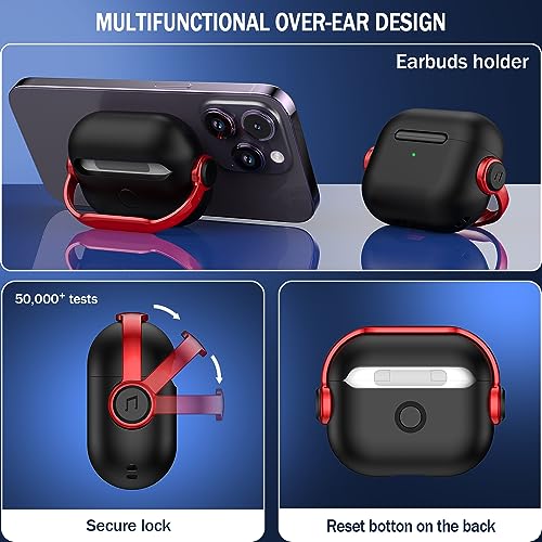 R-fun Airpods 3rd Generation Case with Secure Lock, Music Headset Earphone Protective Case Cover with Cleaning Kit Compatible with Apple Airpods 3 2021 Charging case-Black & Red