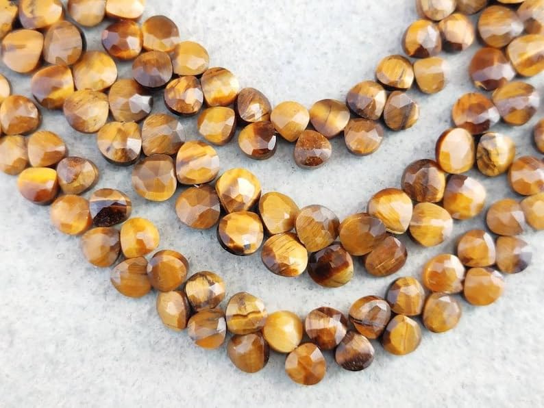 Natural Tiger Eye Gemstone Heart Faceted Beads 5-6mm 7 inch Long String Jewelry Making Gemstone Beads for Necklace Bracelet