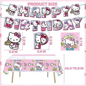 Kitty Birthday Party Supplies Include Birthday Banner, Hanging Swirl Decorations, Plates, Napkins, Tablecloth for Kitty Party Decorations, Sever 10