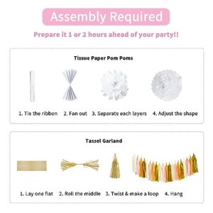 ANSOMO Pink and Orange Happy Birthday Party Decorations Hot Pink Gold Banner Balloons Décor Supplies Women Girls Teens Her Tassel Garland Tissue Pom Poms