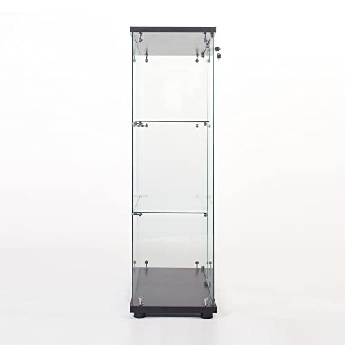 nifoti 3-Tier Glass Display Cabinet with Locks,3 Shelves Curio Cabinet with Tempered Glass Door,Floor Standing Curio Bookshelf for Living Room Bedroom Office, Side by Side Doors (Black)