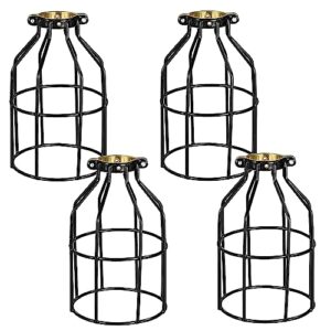 kastlite metal bulb guard - adjustable lamp base for ceiling fans - pendant string light vintage lamp shade cover - wire fixture cage - farmhouse light fixture - 4 lamp cages for pendant string lights