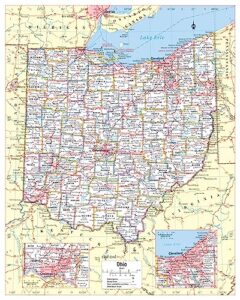 cool owl maps ohio state wall map poster large print rolled 24w"hx30"h - paper