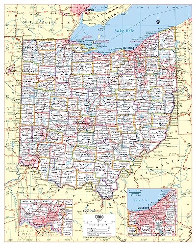 Cool Owl Maps Ohio State Wall Map Poster Large Print Rolled 24W