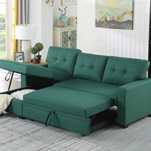 Devion Furniture L-Shape Linen Sleeper Sectional Sofa for Living Room, Home Furniture, Apartment, Dorm Sofabed, Green