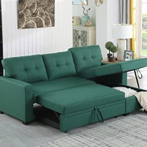 Devion Furniture L-Shape Linen Sleeper Sectional Sofa for Living Room, Home Furniture, Apartment, Dorm Sofabed, Green