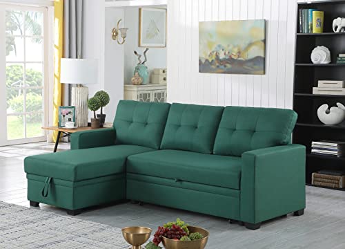 Devion Furniture L-Shape Linen Sleeper Sectional Sofa for Living Room, Home Furniture, Apartment, Dorm Sofabed, Green