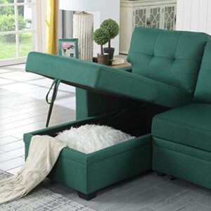 Devion Furniture L-Shape Linen Sleeper Sectional Sofa for Living Room, Home Furniture, Apartment, Dorm Sofabed, Green