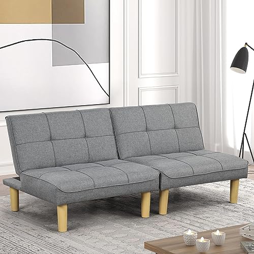 KAIRUITUCH Armless Mini Futon Couch, Adjustable Backrest Small Couches Sofa, Convertible Corner Couches for Small Spaces Living Room Apartment Home Office Studio Dorm, Grey, 306LG1