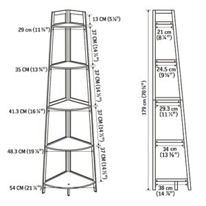 POXAKA Corner Shelf, 5 Tier Bookshelf Open Corner Shelf Stand, 70.8 Inch Tall Bookcase, Modern Bamboo Corner Stand in Living Room, Bathroom, Small Space