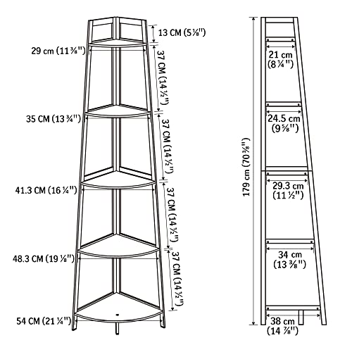 POXAKA Corner Shelf, 5 Tier Bookshelf Open Corner Shelf Stand, 70.8 Inch Tall Bookcase, Modern Bamboo Corner Stand in Living Room, Bathroom, Small Space