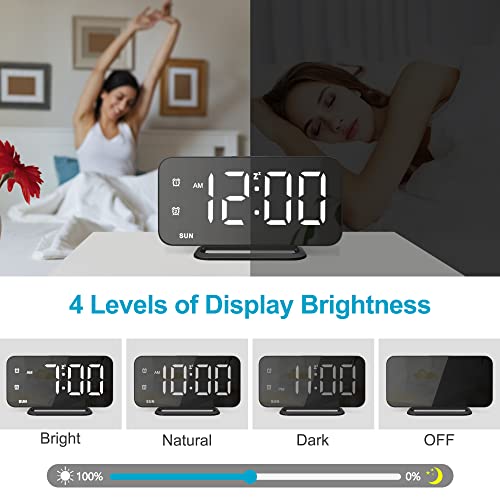 JALL Super Slim LED Digital Alarm Clock, Mirror Surface for Makeup, with Diming Mode, 4 Levels Brightness, Large Display, Easy Setting, Dual USB Port, Modern Decoration for Home, Bedroom Decor, Black