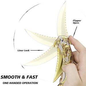 IKORES Pocket Knife, 3.5 inch Folding Knife with with 3D Golden Dargon Relief Handle, Pocket Knife for Men Women, Everyday Carry EDC and Hiking Camping Knives