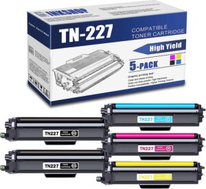 tn227 compatible tn-227bk tn-227c tn-227y tn-227m high yield toner cartridge replacement for brother tn-227 mfc-l3770cdw mfc-l3710cw hl-3210cw dcp-l3510cdw toner.(2bk+1c+1y+1m)