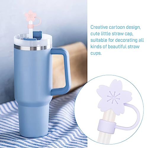 4 Pack Compatible with Stanley 30&40 Oz Tumbler, 10mm Flower Straw Covers Cap, Cute Silicone Straw Covers, Straw Protectors, Various Shapes Soft Silicone Straw Lids for 10mm Straws