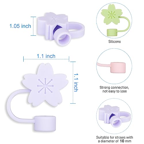 4 Pack Compatible with Stanley 30&40 Oz Tumbler, 10mm Flower Straw Covers Cap, Cute Silicone Straw Covers, Straw Protectors, Various Shapes Soft Silicone Straw Lids for 10mm Straws